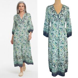 Embroidered Babydoll Maxi Dress Sz XL Floral Button Front Kaftan Boho Cottage